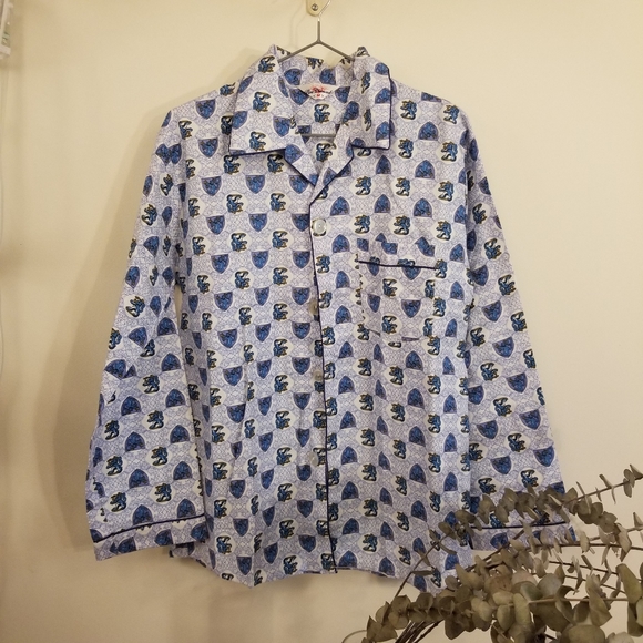 NWOT Teal and blue vintage pajama top - Picture 1 of 2